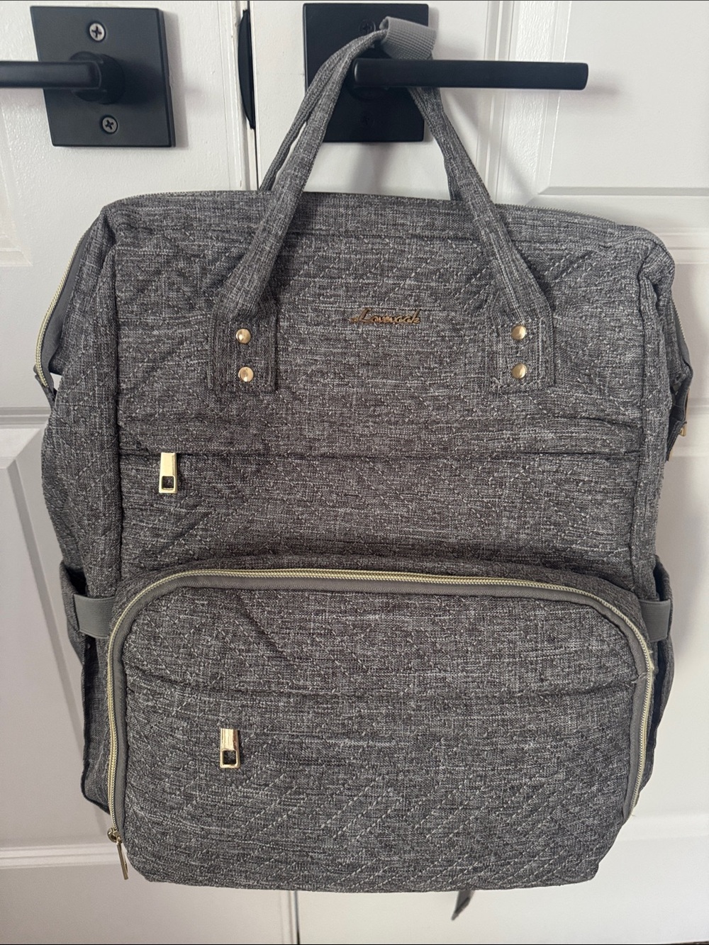 Gray Quilted Backpack with Laptop Pocket